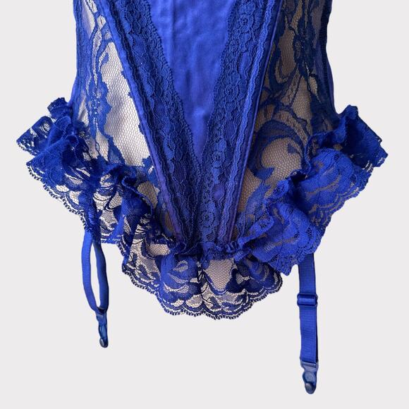 Vintage Satin Lace Wired U-Gore Bustier, Size S, Royal Blue - Picture 6 of 12